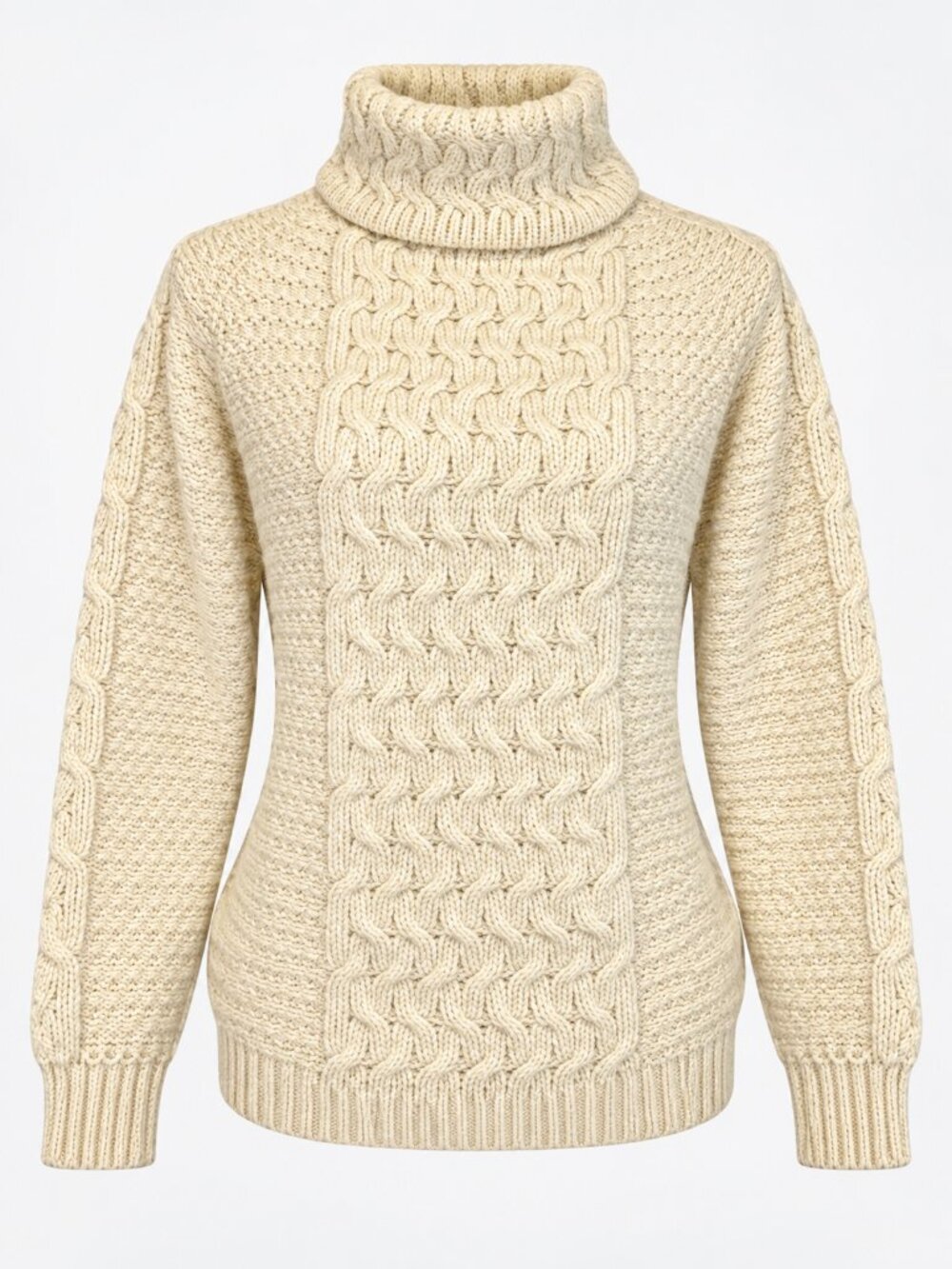 Vintage Fisherman Cable Knit Layer & Cozy Turtleneck Sweater Cream Japan M